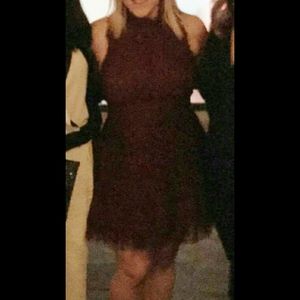 Mock turtle neck lace tule skirt dress